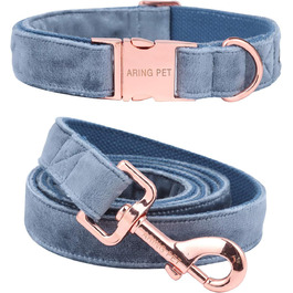 Набір повідка та нашийника для собак Aring Pet, оксамитовий нашийник та повідок, регульований для маленьких, середніх та великих собак, блакитний