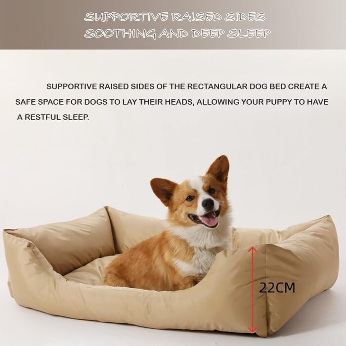 Водонепроникне ліжко для собак M&Catree, прямокутне, м'яке, для собак та котів - L: 60x80x24 см (S: 43x53x21 см, золото)