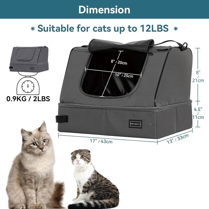 Переносний туалет для котів Petsfit, дорожній, складаний, сірий (44x33x34 см)