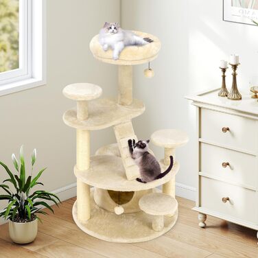 Дерев'яний кігтечка для котів Costway з будиночком, сходами, платформами та іграшкою (світло-бежевий)