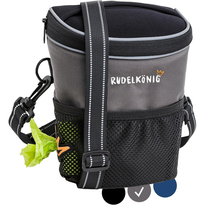 Сумка для ласощів для собак Rudelkönig - Практична сумка для прогулянок з собакою, для дресирування - Фурнітурний мішечок для собак з дозатором кульок для прибирання, на плече, Базовий сірий