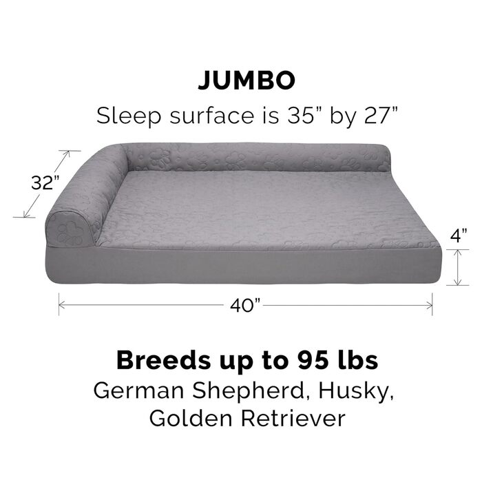 Крісло-лежанка для собак Furhaven Pinsonic, з охолоджуючим гелевим шаром, стегане, L-подібне, знімний, пральний чохол, Титан, Jumbo, XL, 102 x 81 x 20 см