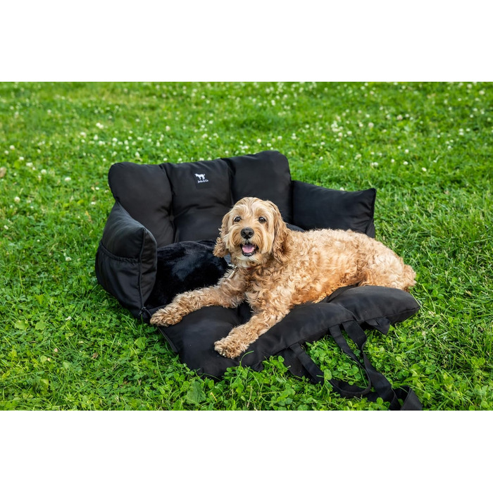 Автокрісло для собак JACKO & CO V2 Premium – підходить для малих та середніх тварин до 18 кг, з підстібкою та поводом, чорного кольору