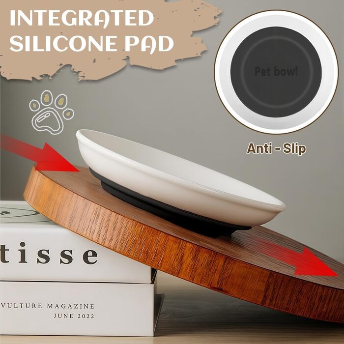 4 миски для котів з кераміки, годівниця для кота з неслизьким гумовим дном, миска для котів, що запобігає втомі вусів, широка та плоска годівниця для кошенят та дрібних тварин (4 шт.)