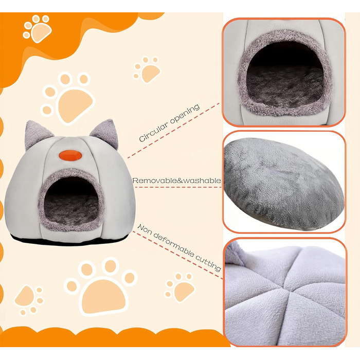 Кігтеточка-будиночок для котів, тепла та м'яка печера-ліжко для кошенят та дорослих котів (сірий, L)