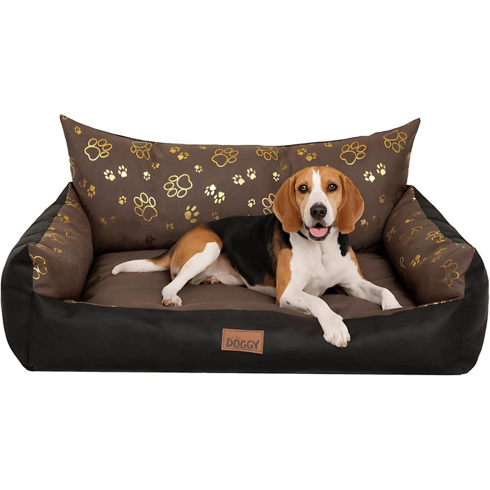 Ліжко для собак - м'яке ліжко-корзина для собак, котів, маленьких, середніх та великих собак - подушка для собак, собаче ліжко-софа, лежанка для собак, місце для сну - 80x61 см - Колір: Коричневий з лапами XL - 80x61 см Коричневий з лапами