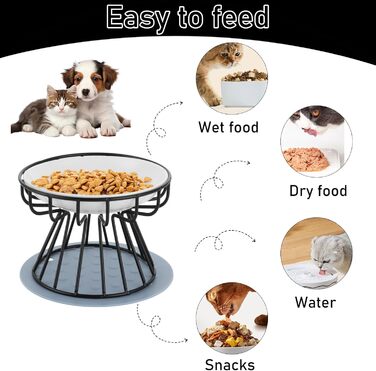 Набір мисок для котів YAYODS 3 шт. з підставкою - керамічні, підняті, з силіконовим килимком, для корму, миски для котів, миски для котів на підставці, стійкі, для миття в посудомийній машині