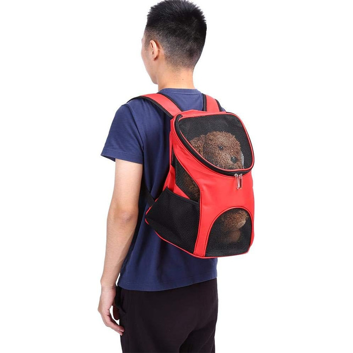 Рюкзак для тварин, регульований, для собак і котів, з вентиляційною сіткою, 25 x 30 x 35 см (червоний)