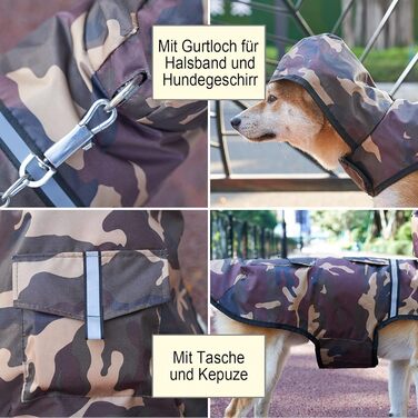 Водонепроникна куртка для собак KoKoBin з капюшоном, світловідбиваюча, XXL, коричнева