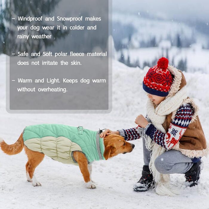 Зимовий теплий пуховик для великих собак Kuoser – водонепроникна куртка з флісовою підкладкою, світловідбиваючими елементами, коміром з хутром, блискавкою та кільцем D – теплий одяг для собак на вулицю, XL, зелений