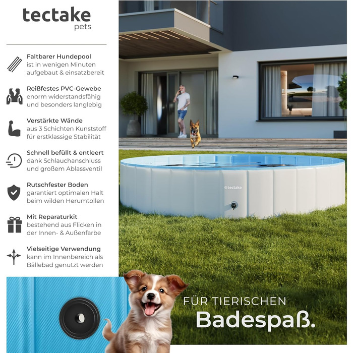 Басейн Tectake® для собак та дітей, 120 см⌀: ідеальний для ігор з водою та м'ячиків