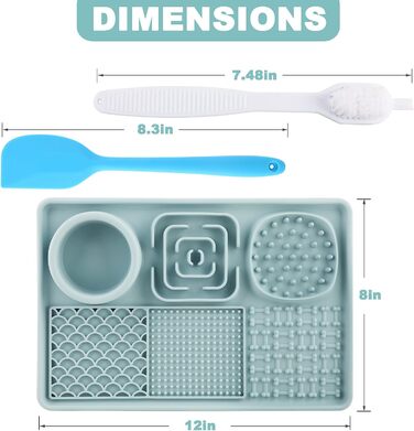 Килимок для собак та котів з силікону Slow Feeder з присосками, для заспокоєння та збагачення кормом (йогурт, арахісова паста), легко миється, для великих порід, зелений 12' x 8' (блакитний, 12' x 8')