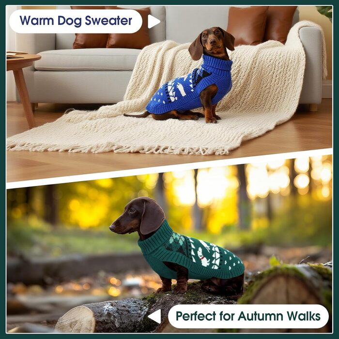 Пуловер для собак Дачхунд, теплий зимовий пуловер з візерунком, м'який трикотажний пуловер з коміром-стійкою, синій, розмір L