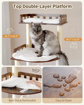 Дерев'яний котячий комплекс Heybly Kratzbaum HCT121WB (Vintage-Braun), 179 см, з будиночком, гамаком та сизалевими стовпчиками