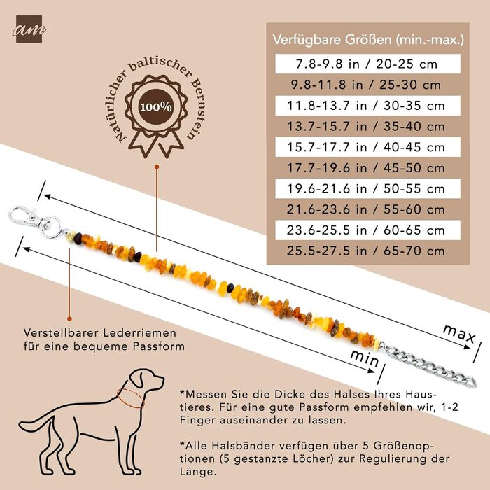 Нашийник для собак та котів Amberta Bernstein: бурштинова прикраса, 40-45 см