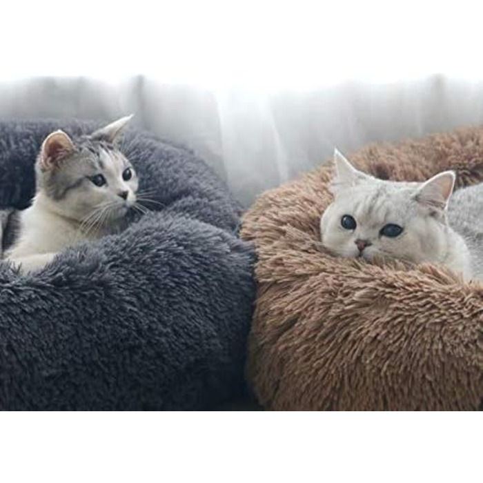 М'яке ліжко-софа для собак Deluxe, кругла, з плюшу, 60 см, коричнева. Підходить для великих та екстра-великих собак та котів. З вологостійким дном.