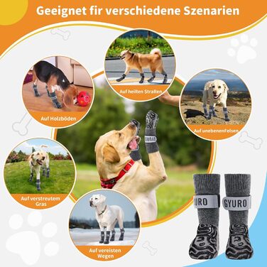 Шкарпетки для собак, 2 пари, протиковзкі, з м'яким захистом подушечок, з надійним застібкою, для дому (XS-2.0, сірий)