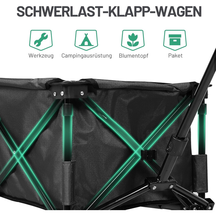 TIMBER RIDGE XXL: Садовий візок-трансформер з кишенями та тримачем для напоїв, для всіх типів місцевості, чорний