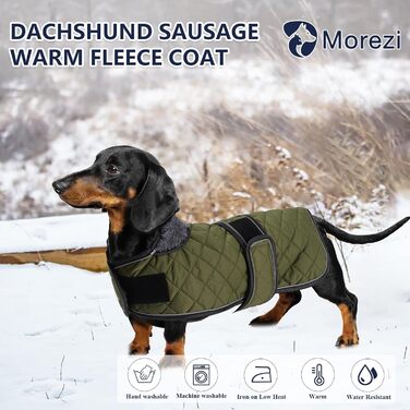 MOREZI Зимовий одяг для собак - теплий водонепроникний пуловер для такс з вовняним утеплювачем та регульованими ременями, теплий зимовий одяг для маленьких собак, зелений, S (довжина спини: 36-38 см)