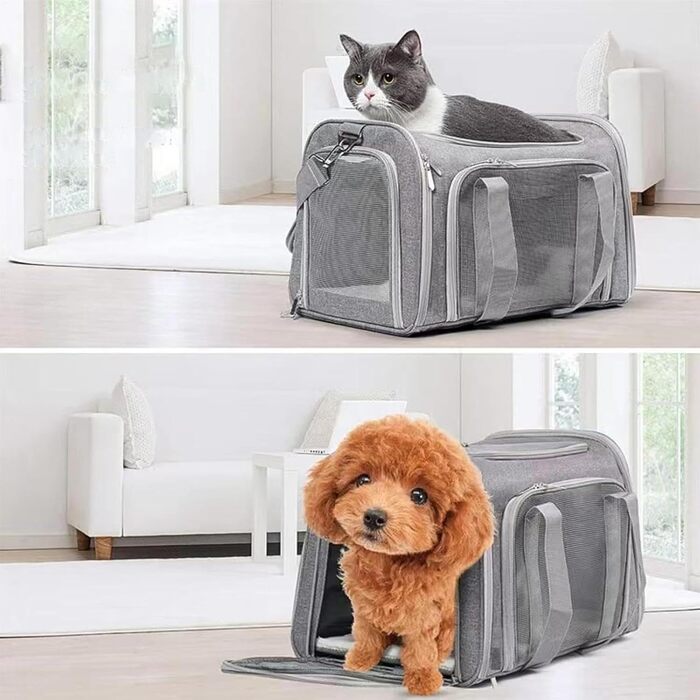 Складана переноска для собак та котів - переноска для тварин для подорожей, кемпінгу та авто (Сірий)