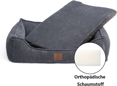 Ортопедичне собаче ліжко преміум-класу з корду для собак маленьких та середніх порід, з додатковою петелькою, водонепроникний внутрішній чохол, собаче ліжко-софа, подушка для собак, знімний та пральний чохол, 80 x 60 x 17 см, Сірий (M)