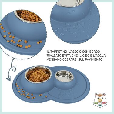 Миска для котів Patam Doppel з нержавіючої сталі з антиковзною підкладкою, анти-перекидна, виробництво Італія, Jerry Grün (Tom Blau)