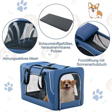 Візок для собак COSTWAY 3 в 1: візок-переноска, візок-клітка з 2 ярусами, блакитний, до 16 кг