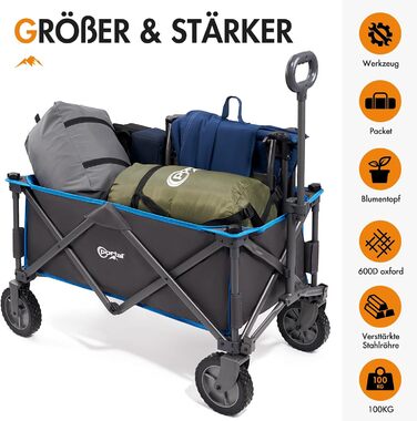 Складаний візок-тележка PORTAL знімний тканний дах, 100 кг, для кемпінгу, саду, пляжу, покупок, блакитний