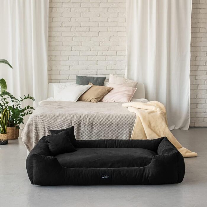 Килимок для собак Puffi, великий, середній, малий – м'який, зносостійкий, миючий, Alcantara, 160x110 см, чорний