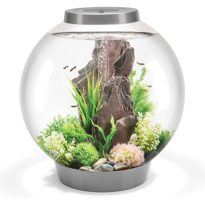 Декоративний акваріум biOrb CLASSIC 60 LED срібний, комплект з фільтром, LED-підсвіткою та керамічним гравієм, акрилове скло