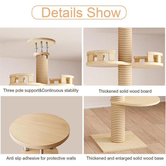 Високий кігтетопор для котів Kratzbaum 3 метри: багатоярусний, з оглядовим майданчиком та гніздом, регульована висота