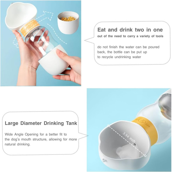 Водяна пляшка для собак з контейнером для корму GCFTIFF, 2-в-1, вилкауф-система, для прогулянок та подорожей