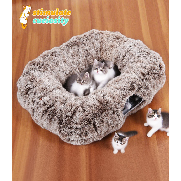 Туннель для котів Vuxava XXL сірий – іграшка та котяча печера з м'якою лежанкою, 100×82 см, 180 см, 2 входи, можна прати та розбирати