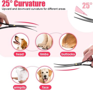 Набір ножиць для собак 7 дюймів, професійний 5-в-1 з нержавіючої сталі, включаючи ножиці для фінальної обробки, вигнуті та прямі ножиці, гребінець для грумінгу, серветка для чищення, кейс для зберігання, регулювальний гвинт, для собак та котів, чорний