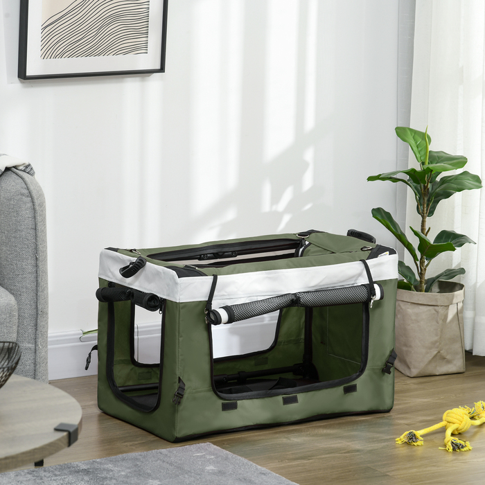 PawHut 2 в 1 Коляска для собак Dog Buggy Складна для собак і кішок до 10 кг Cat Buggy з подушками Сітка Вікна Двері Кошик для зберігання Котяча коляска Баггі Темно-зелений | Аосом