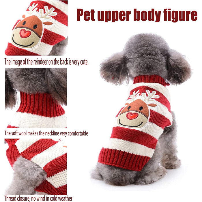 Пуловер для собак на Різдво: теплий в'язаний пуловер з візерунком оленя для собак та цуценят. Ідеальний костюм для святкування Різдва та подарунок для вашого улюбленця