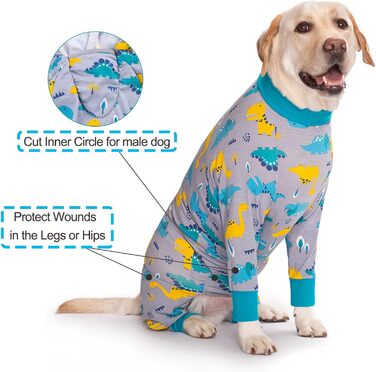 Комбінезон для собак Yeapeeto 2XL, динозавр: для відпочинку, післяопераційний, від випадання шерсті, від алергії, захист від витікання, альтернатива конусу