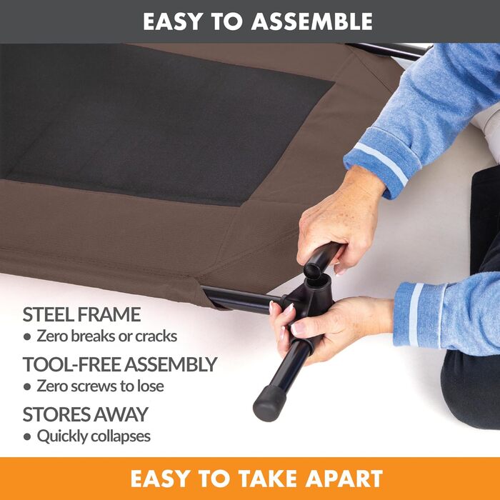 Охолоджуюче собаче ліжко K&H Pet Products з піднятим бортиком для відпочинку на вулиці, з дихаючої сітки, з протиковзкими гумовими ніжками, портативне, шоколад/чорний колір, розмір L (81x81x18 см)