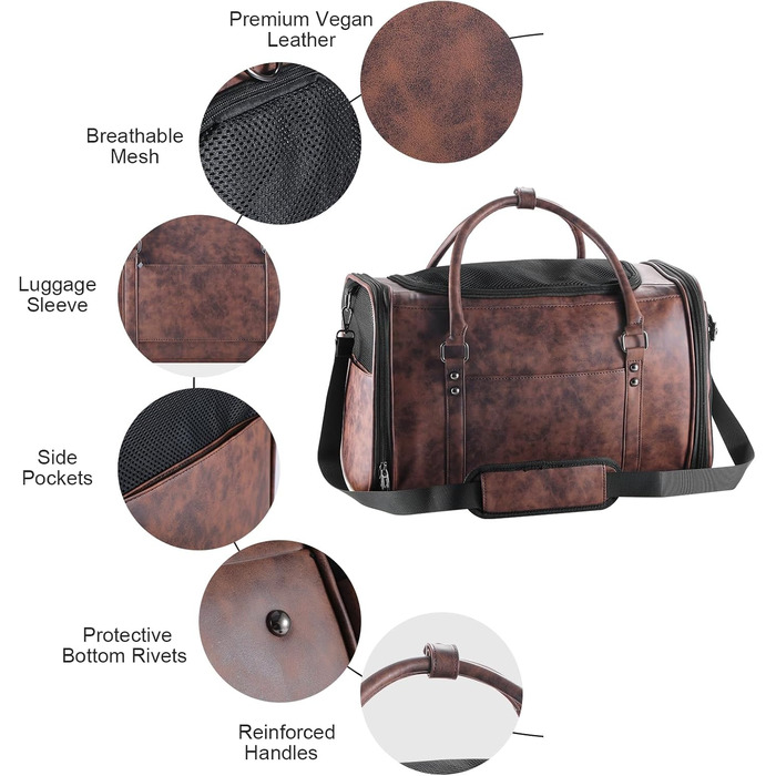 Сумка-переноска для тварин Johomviin з шкіри для маленьких собак та котів до 6,8 кг, схвалена авіакомпаніями, легка сумка для подорожей з дихаючою сіткою та плечовим ременем (колір: кавовий)