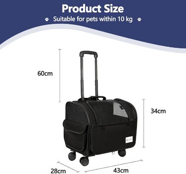 Чемодан для собак та котів Galatée з колесами, переноска для тварин, схвалена авіакомпаніями, дитяча коляска для домашніх улюбленців (чорний)