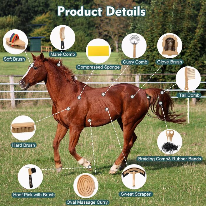 Набір для догляду за конем GHWMYD 13 предметів: щітки, гребінці, інструменти для грумінгу