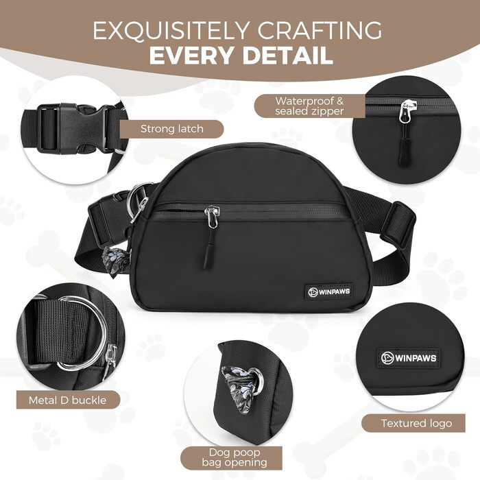 Сумка для дресирування собак Leckerlibeutel, з невеликим кишеньковим мішечком, вбудованим диспенсером для пакетів та тримачем для собачих екскрементів, кремового кольору (чорний)