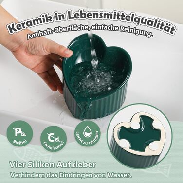 Набір мисок для котів Katzennapf Set: підняті миски, кераміка, проти ковзання, набір з 2 шт., зелений & темно-зелений