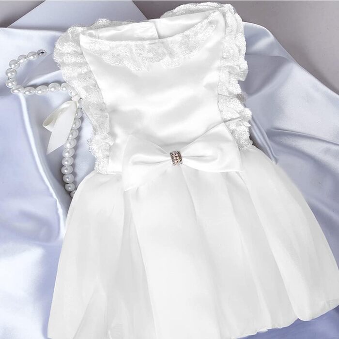 Біле сукня для собак та котів з бантиком, Тюту, для свят та вечірок, розмір L