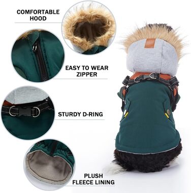 Теплий зимовий одяг для собак: водонепроникна куртка-худі для маленьких та середніх собак з світловідбиваючим дзеркалом (зелений, S)