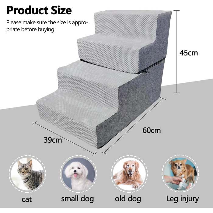 Сходинки для собак та котів Galatée - 4 сходинки, неслизькі, для високих ліжок та диванів, знімний, пральний чохол