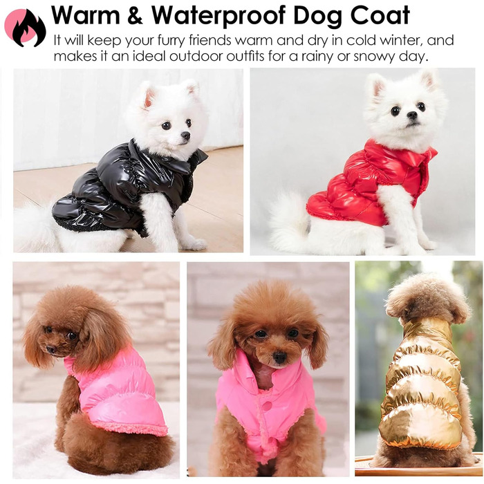 Зимовий одяг для собак AOFITEE: водонепроникний, вітронепроникний, з флісу, жилет для цуценят, тепла куртка з утеплювачем, для холодної погоди, для собак маленьких та середніх порід (обхват грудей 54 см, довжина спини 38 см)