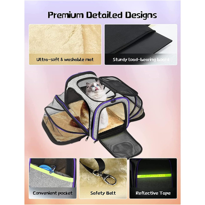 Транспортна переноска для тварин сірого та фіолетового кольору: переноска для котів та собак, переноска-будка, переноска-автівка