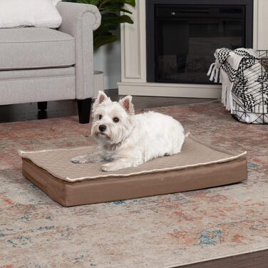 Гірчичне собаче ліжко Furhaven з охолоджуючим гелем, водонепроникне, для собак середніх та великих порід (до 25 кг), знімний та пральний чохол, Oxford Polycanvas, розмір L (76 x 51 x 8 см)