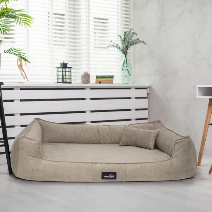 Ортопедичне ліжко для собак Tierlando® Bruce з знімним та пральним велюровим покриттям, диван для собак середніх та великих порід, розмір: 110x90см, колір: оливковий